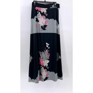 PEARL Women's Black Printed A-line Midi Skirt SZ 28(USS)